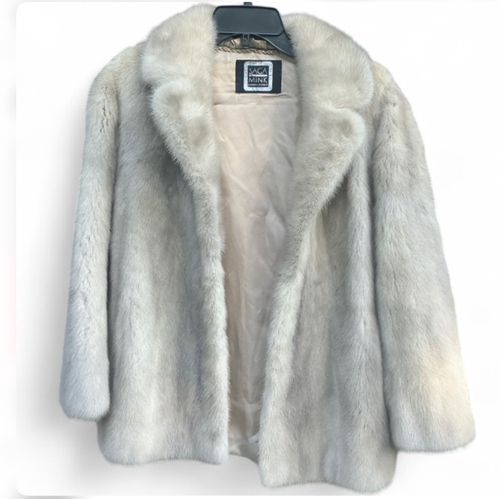 Saga Furs Women's Soft Gray & White 100% Mink Sleek Mobwife Slavic girl Fur Coat